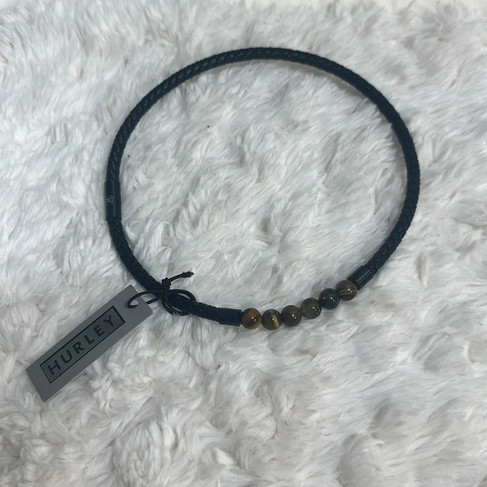 HURLEY Men’s Stainless Steel Black Braided Necklace